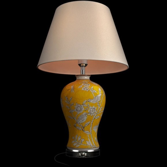 10387T Настольная лампа желтая с расписными птичками LOFT IT Acacia