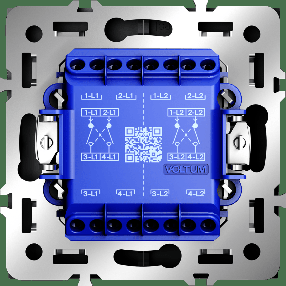 Перекрестный переключатель встраиваемый VOLTUM S70 двухклавишный 10А, (черный матовый)