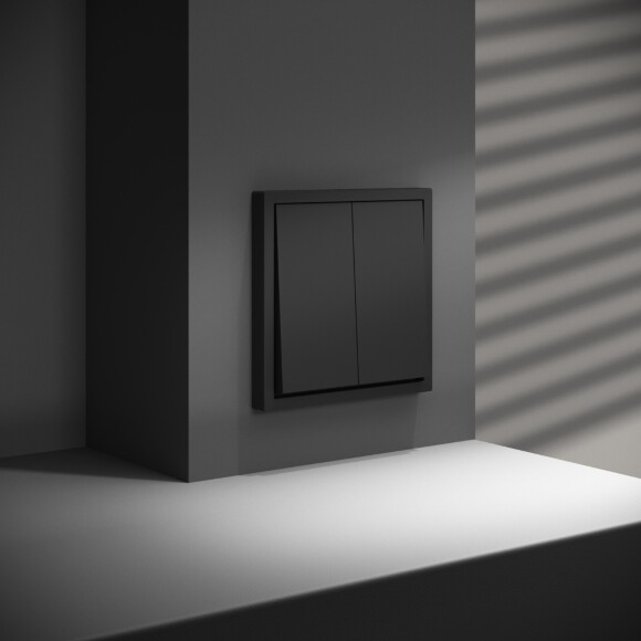 Перекрестный переключатель встраиваемый VOLTUM S70 двухклавишный 10А, (черный матовый)