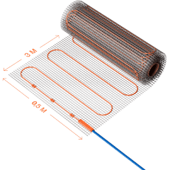 VLT01-150-1.5 Нагревательный мат (Теплый пол) длиной 3 метра и шириной полметра (0,5 метра) Voltum Т150 мощность 225Вт 150Вт/м², двужильный экранированный кабель, клеевая сетка, укладка в плиточный клей/стяжку, гарантия 25 лет VLT01-150-1.5 Нагревательный мат (Теплый пол) длиной 3 метра и шириной полметра (0,5 метра) Voltum Т150 мощность 225Вт 150Вт/м², двужильный экранированный кабель, клеевая сетка, укладка в плиточный клей/стяжку, гарантия 25 лет