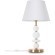 Freya Lucente FR2064TL-01BS Классический настольный светильник, лампа 1xE14 до 40 Вт, металл цвета латунь, белый тканевый абажур диаметром  28 см и стеклянный декор, выключатель на проводе в розетку