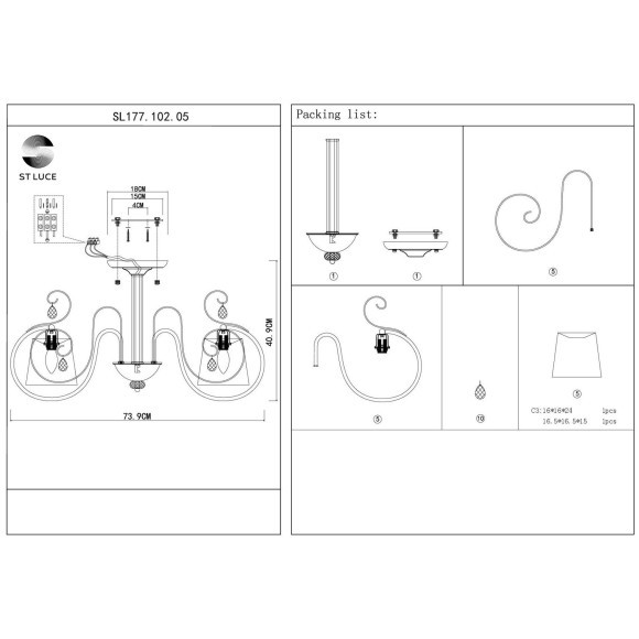 SL177.102.05 Светильник потолочный Хром/Серебристый E14 5*40W AZZURRO