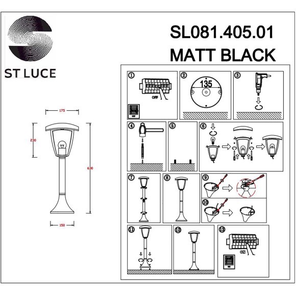 SL081.405.01 Светильник уличный наземный ST-Luce Черный/Черный, Прозрачный E27 1*40W SIVINO SL081.405.01 Светильник уличный наземный ST-Luce Черный/Черный, Прозрачный E27 1*40W SIVINO