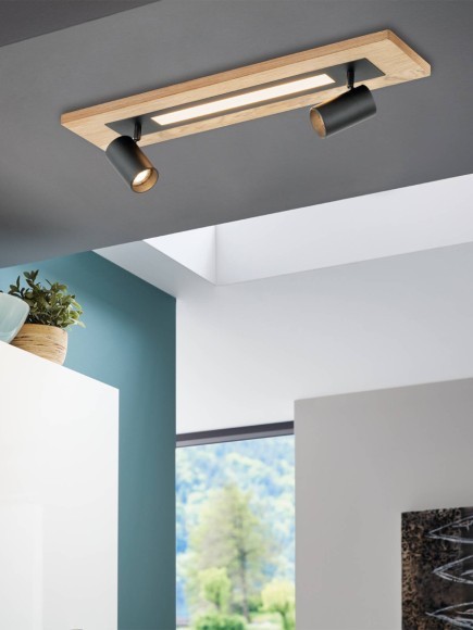 39748 TORRESTRALLE Светодиодный потолочный светильник диммируемый по TRIAC 3xGU10, 21Вт, 1400Лм, 3000К, дерево/пластик