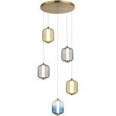 SL1193.303.05 Светильник подвесной ST-Luce Латунь/Янтарный,Дымчатый,Голубой LED 5*10W 3000K SUMMER SL1193.303.05 Светильник подвесной ST-Luce Латунь/Янтарный,Дымчатый,Голубой LED 5*10W 3000K SUMMER