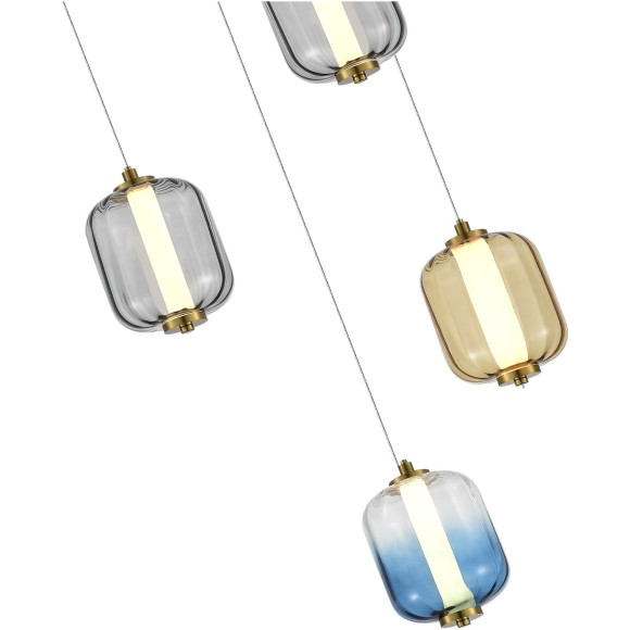 SL1193.303.05 Светильник подвесной ST-Luce Латунь/Янтарный,Дымчатый,Голубой LED 5*10W 3000K SUMMER SL1193.303.05 Светильник подвесной ST-Luce Латунь/Янтарный,Дымчатый,Голубой LED 5*10W 3000K SUMMER