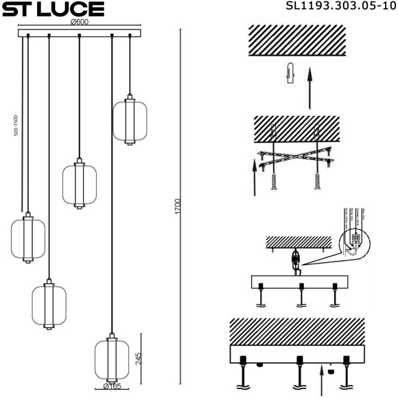 SL1193.303.05 Светильник подвесной ST-Luce Латунь/Янтарный,Дымчатый,Голубой LED 5*10W 3000K SUMMER SL1193.303.05 Светильник подвесной ST-Luce Латунь/Янтарный,Дымчатый,Голубой LED 5*10W 3000K SUMMER