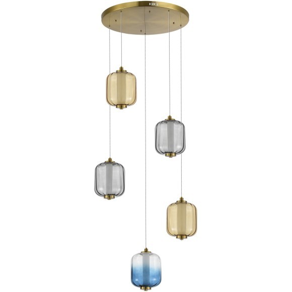 SL1193.303.05 Светильник подвесной ST-Luce Латунь/Янтарный,Дымчатый,Голубой LED 5*10W 3000K SUMMER SL1193.303.05 Светильник подвесной ST-Luce Латунь/Янтарный,Дымчатый,Голубой LED 5*10W 3000K SUMMER