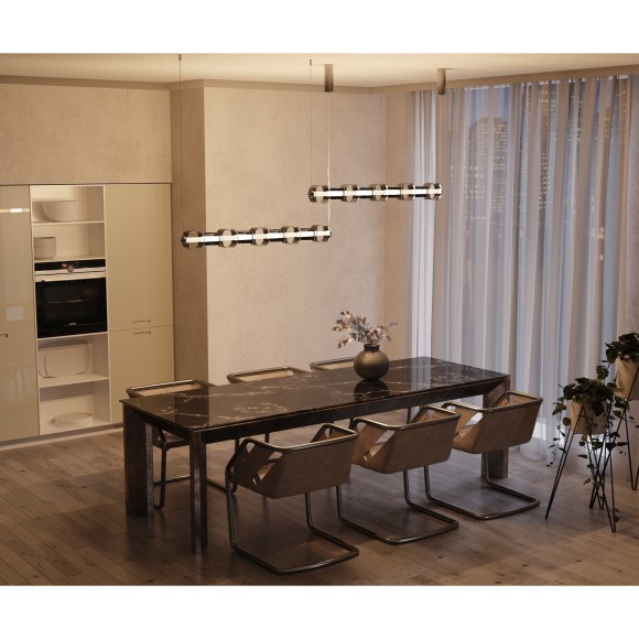 Подвесной светодиодный светильник с оранжевыми стеклянными плафонами LED 45Вт RA80 2500лм 3000К Maytoni Ritmo MOD381PL-L45CH3K