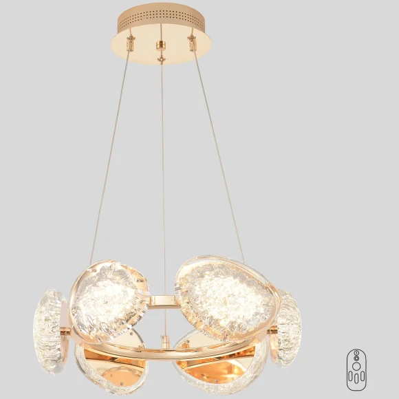 FELICIDAD SP48W LED 0590/306 Crystal Lux FELICIDAD золотая люстра с прозрачными акриловыми плафонами, LED 48 Вт, 3000–6000 К, пульт ДУ, 3300 Лм, CRI >98, IP20, 220 В