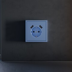 Накладка для розетки с заземлением и защитными шторками, с USB A+A, S70 (деним)