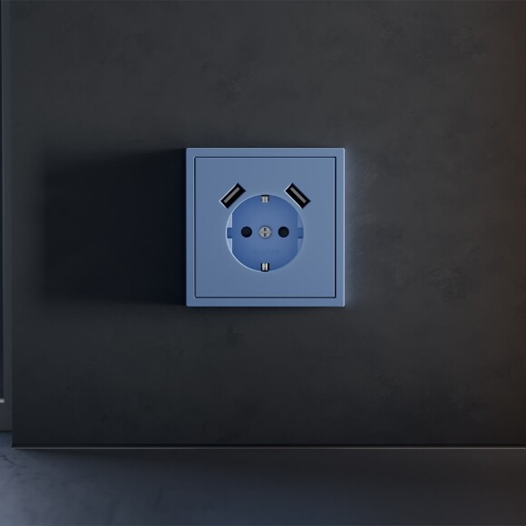 Накладка для розетки с заземлением и защитными шторками, с USB A+A, S70 (деним)