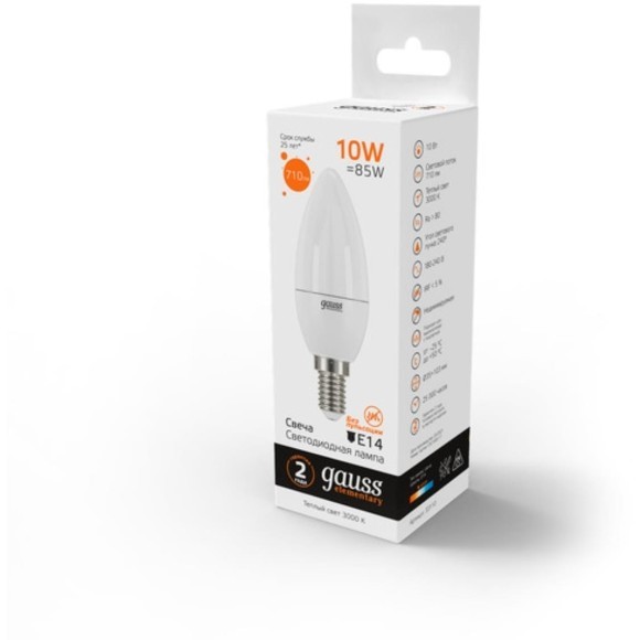 33110 Лампа Gauss LED Elementary Свеча 10W E14 880lm 3000K 1/10/100 33110 Лампа Gauss LED Elementary Свеча 10W E14 880lm 3000K 1/10/100