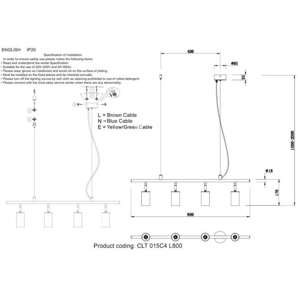 Светильник потолочный Crystal Lux CLT 015C4 L800 BL-GO