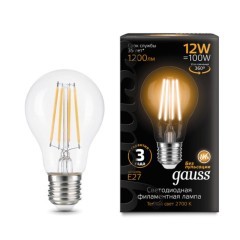 102902112 Лампа Gauss Filament А60 12W 1200lm 2700К Е27 LED 1/10/40 102902112 Лампа Gauss Filament А60 12W 1200lm 2700К Е27 LED 1/10/40