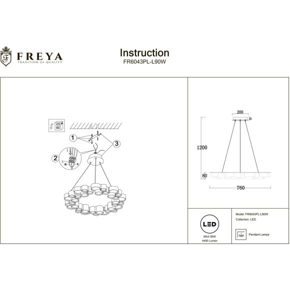 Подвесной светильник LED 3000K 4400Lm  Freya FR6043PL-L90W