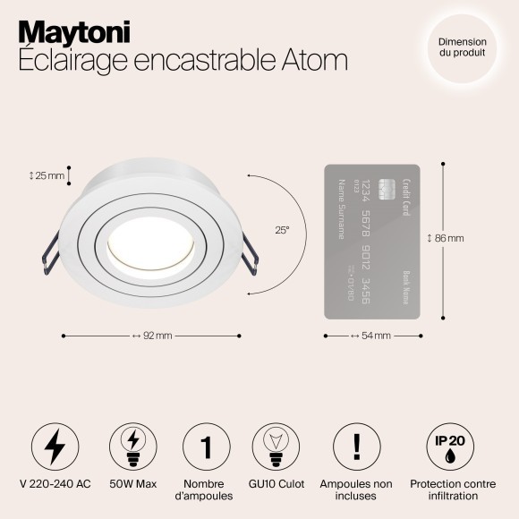 Встраиваемый светильник Maytoni DL023-2-01W Atom под лампу 1xGU10 50W