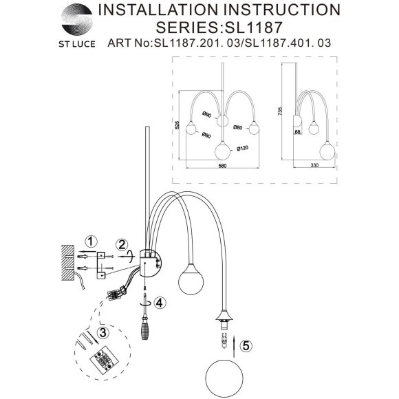 SL1187.401.03 Бра ST-Luce Черный/Белый G9 3*5W 4000K VIVE