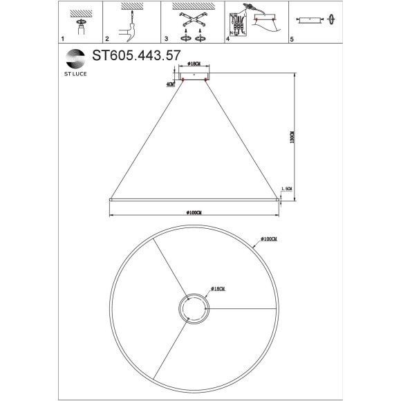 ST605.443.57 Светильник подвесной ST-Luce Черный/Белый LED 1*57W 4000K Подвесные светильники