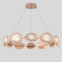 FELICIDAD SP96W LED 0590/312 Crystal Lux FELICIDAD Золотая светодиодная люстра с прозрачными акриловыми плафонами, пульт ДУ, 96 Вт, 3000–6000 К, 6600 Лм, CRI >98, IP20, 220 В