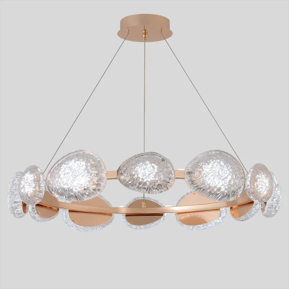 FELICIDAD SP96W LED 0590/312 Crystal Lux FELICIDAD Золотая светодиодная люстра с прозрачными акриловыми плафонами, пульт ДУ, 96 Вт, 3000–6000 К, 6600 Лм, CRI >98, IP20, 220 В