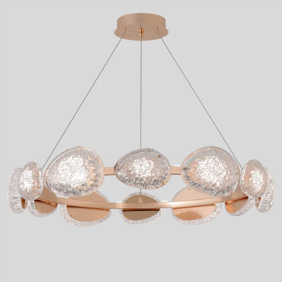 FELICIDAD SP96W LED 0590/312 Crystal Lux FELICIDAD Золотая светодиодная люстра с прозрачными акриловыми плафонами, пульт ДУ, 96 Вт, 3000–6000 К, 6600 Лм, CRI >98, IP20, 220 В