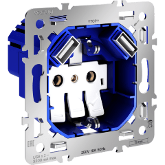 Механизм розетки с заземлением и защитными шторками 16А, с USB A+A, S70