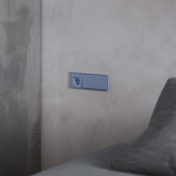 Накладка для розетки с заземлением и защитными шторками, с USB A+C, S70 (деним)