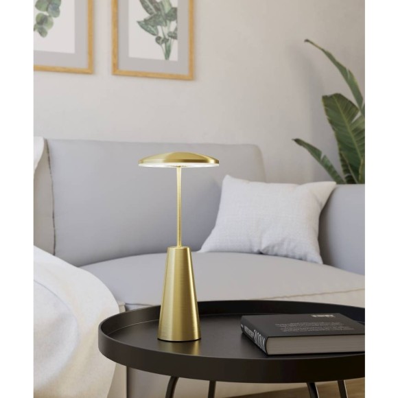 Eglo Piccola 900923 Уличная диммируемая аккумуляторная настольная LED-лампа, 2,8 Вт, CCT сенсорное переключение 2400/3000К, яркость 270 лм, IP54, состаренная латунь, высота 280 мм, диаметр 130 мм, питание USB TYPE-C