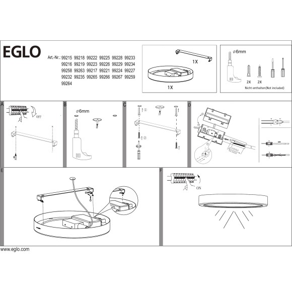 99224 EGLO Fueva 5 (Фуэва 5) накладной настенно-потолочный LED-светильник, 20,5 Вт, 3000 K