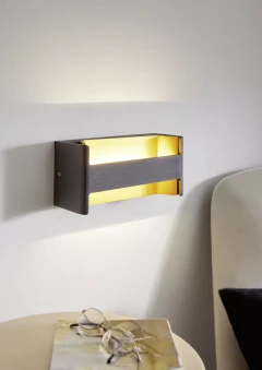 Настенный светильник EGLO FELONICHE 98545, встроенный LED 10Вт, 3000К, 1300Лм, корпус черный и золотой алюминий, прозрачный пластиковый плафон, длина 220 мм, высота 100 мм