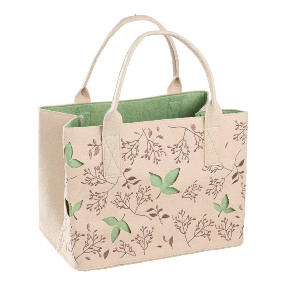 426548 TOMISATO Сумка женская из полиэстера, L400, B260, H300, бежевый, зеленый, пластиковая арматура