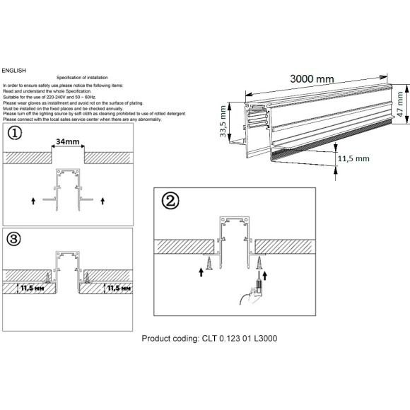 Магнитный шинопровод 3м встраиваемый в ГКЛ 9мм Space 48V Crystallux CLT 0.123 01 L3000 BL