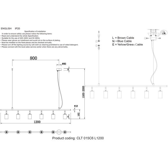 Светильник потолочный Crystal Lux CLT 015C6 L1200 BL