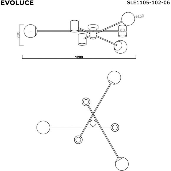 SLE1105-102-06 Светильник потолочный Хром/Белый GU10+E27 3+3*5+60W RAITO SLE1105-102-06 Светильник потолочный Хром/Белый GU10+E27 3+3*5+60W RAITO