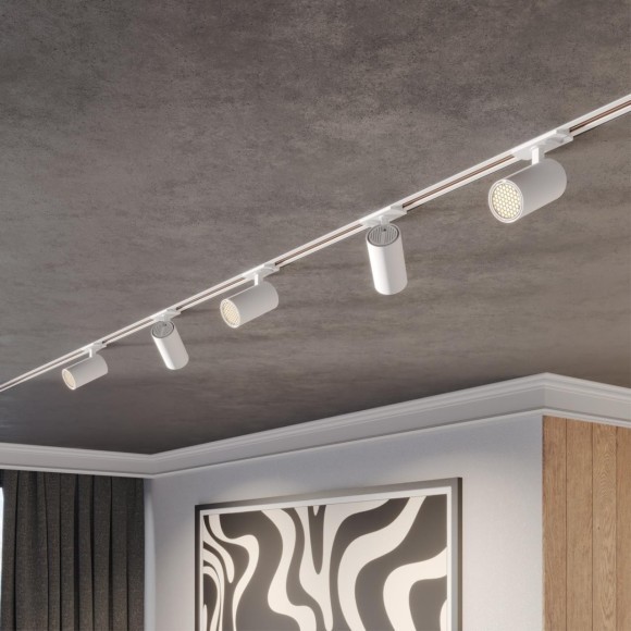 Novotech SELENE 359904 Современный трековый поворотный LED-светильник-спот направленного света для однофазной трехжильной системы EXPERT, 10Вт, 491Лм, 3000К, угол 36°, CRI90, UGR19, 220В, IP20, белый алюминий, длина 120 мм, ширина 55 мм, высота 87 мм