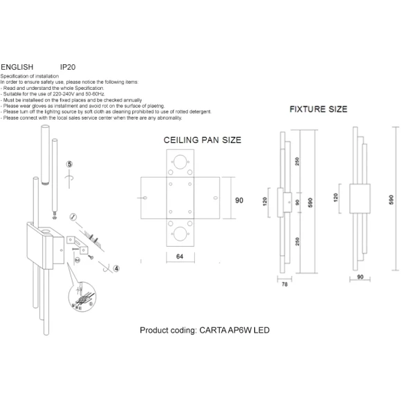 Бра Crystal Lux CARTA AP6W LED WHITE/CHROME