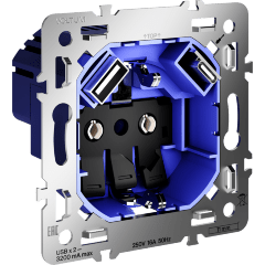 Механизм розетки с заземлением и защитными шторками 16А, с USB A+C, S70