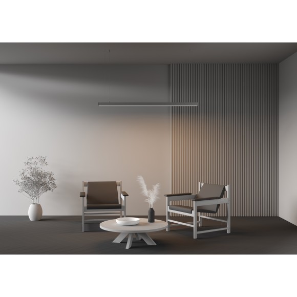 Maytoni Technical LL312021 Подвесной линейный LED-светильник длиной 1.5 м, SMD 2835, 30Вт, 3000К, 2400Лм, CRI90, 120°, 220V, IP33, белый алюминий, рассеиватель белый матовый, 1500x50x50 мм, комплектация: профиль, рассеиватель, лента, тросы 2м, блок питани