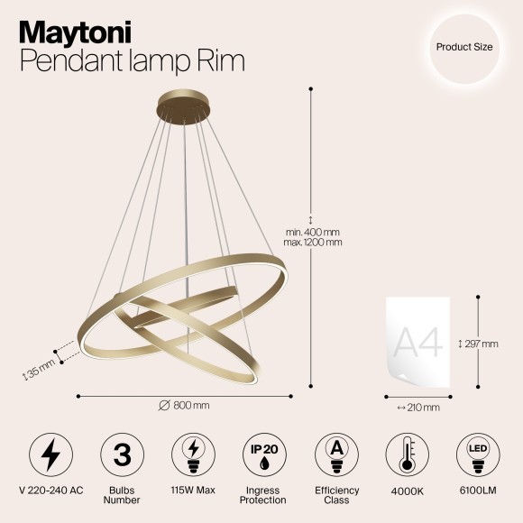 Люстра подвесная Maytoni MOD058PL-L100BS4K Rim светодиодная 3xLED 115W