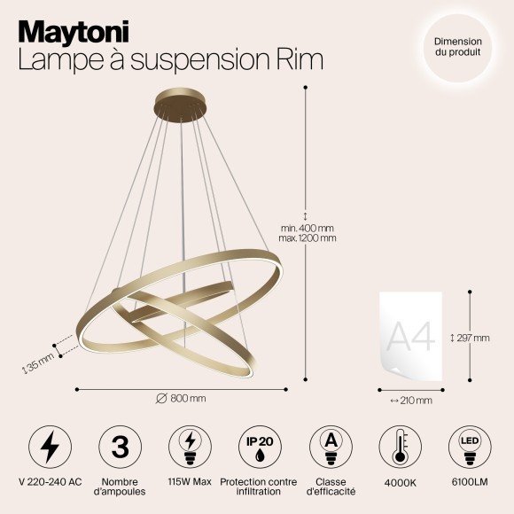 Люстра подвесная Maytoni MOD058PL-L100BS4K Rim светодиодная 3xLED 115W
