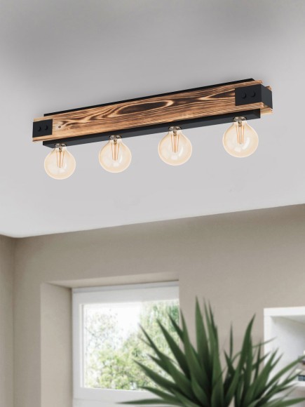 43466 Потол. светильник LAYHAM, 4х60W (E27), L760, B85, H100, дерево, сталь, черный