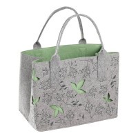 426549 TOMISATO Сумка женская серая, зеленая арматура, 100% полиэстер, L400 B260 H300