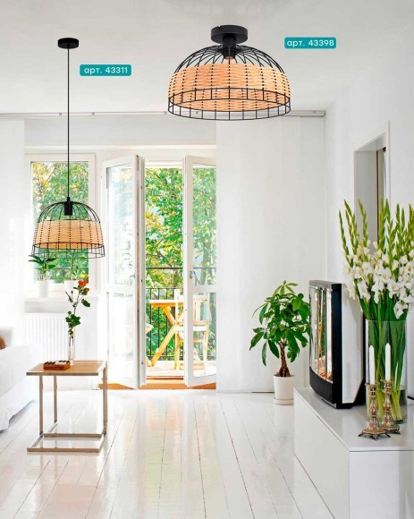 43311 Подвес ANWICK, 1x40W(E27), ?370, сталь, черный/ротанг, натуральный