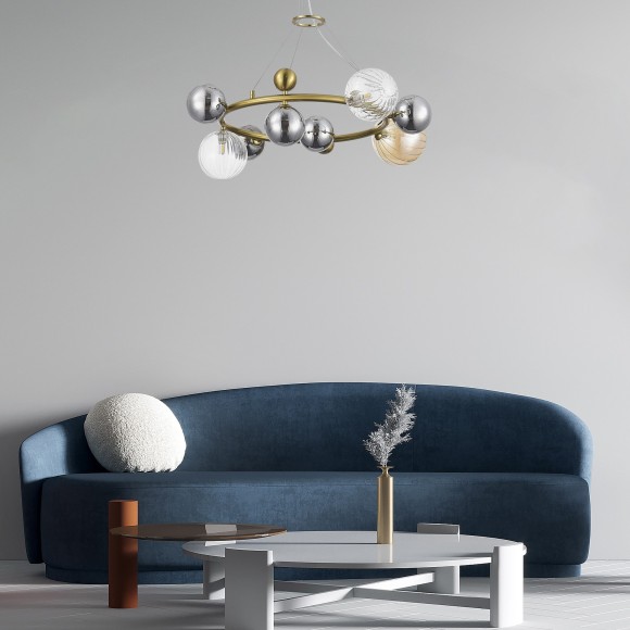 SL1515.303.08 Светильник подвесной ST-Luce Латунь/Янтарный,Дымчатый,Прозрачный G9 8*5W 4000K SPHERE