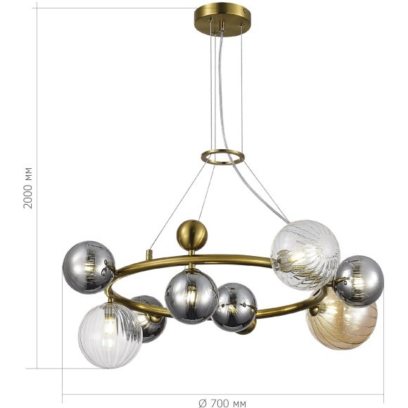 SL1515.303.08 Светильник подвесной ST-Luce Латунь/Янтарный,Дымчатый,Прозрачный G9 8*5W 4000K SPHERE