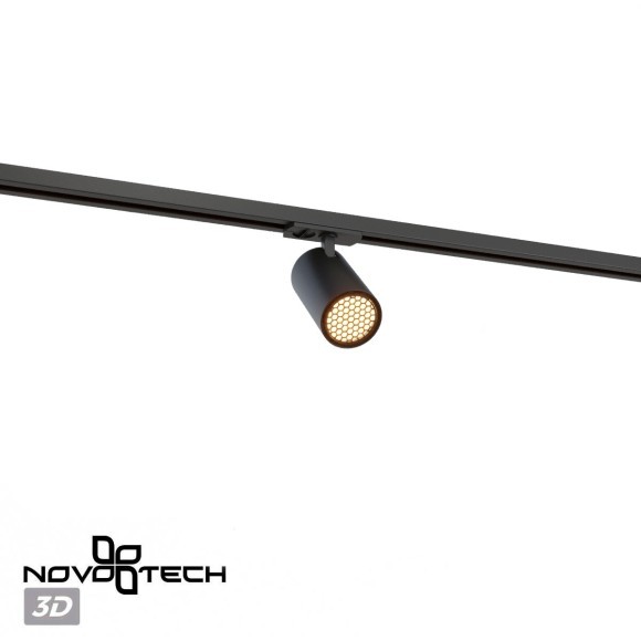Novotech SELENE 359919 Современный трековый поворотный LED-светильник-спот направленного света для однофазной двухжильной системы BASE, 20Вт, 1400Лм, 4000К, угол 36°, CRI90, UGR19, 220В, IP20, черный алюминий, длина 137,5 мм, ширина 65 мм, высота 99 мм