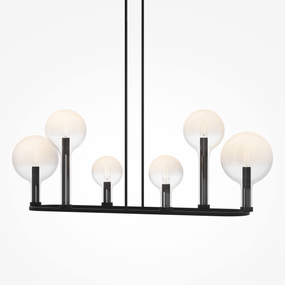 Люстра на штангах с черным основанием и прозрачными плафонами, лампы E14 6шт, Maytoni Status MOD333PL-06B1