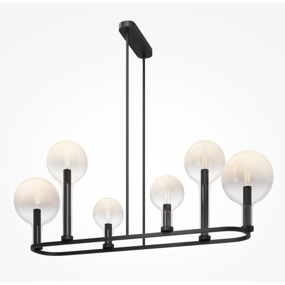 Люстра на штангах с черным основанием и прозрачными плафонами, лампы E14 6шт, Maytoni Status MOD333PL-06B1