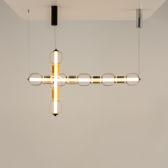 Подвесной светодиодный светильник с янтарными стеклянными плафонами LED 30Вт RA80 1500лм 3000К Maytoni Ritmo MOD381PL-L30B3K